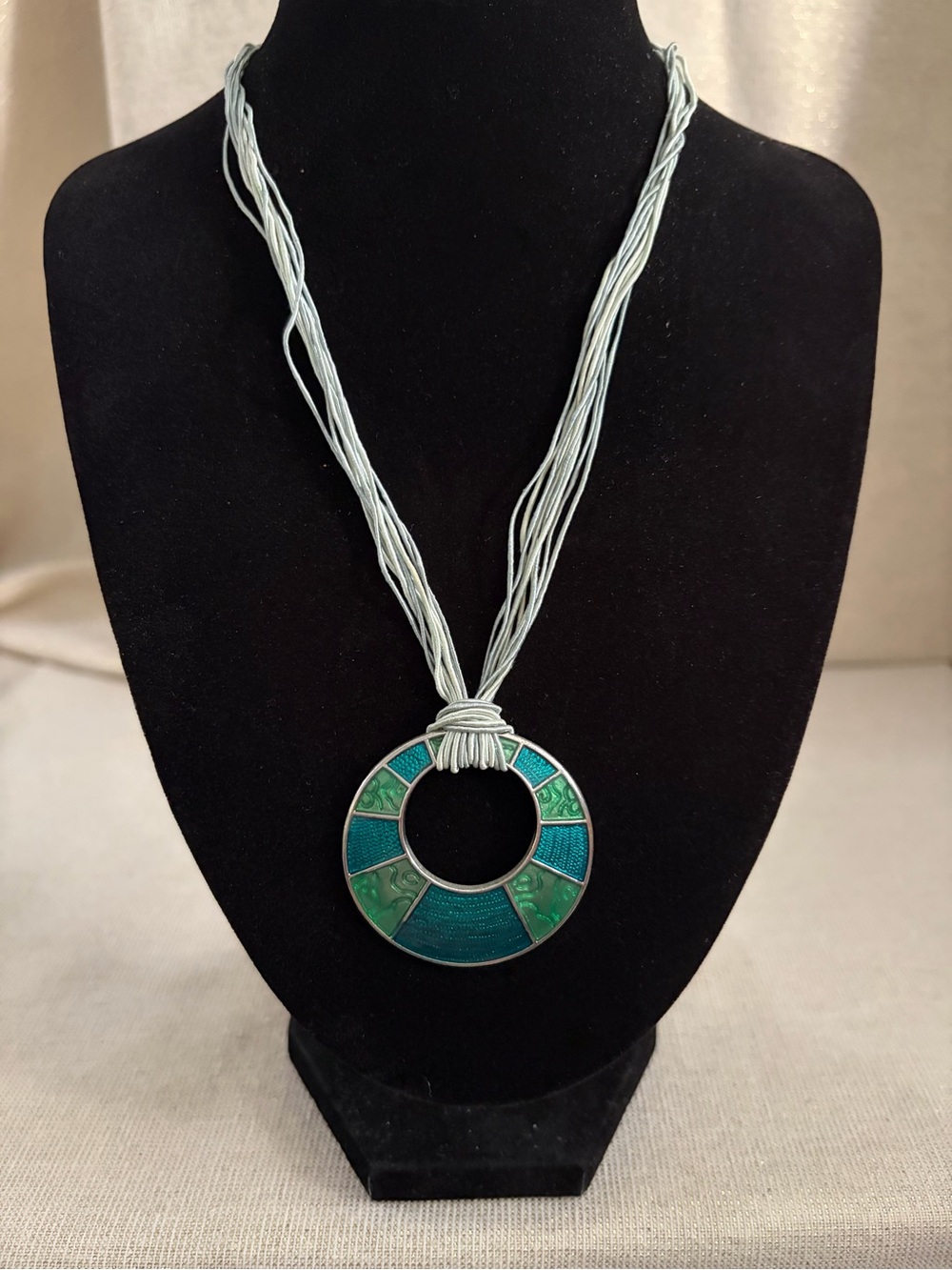 Lia Sophia Multi-Strand Teal Green Enamel Circle Pendant Necklace
